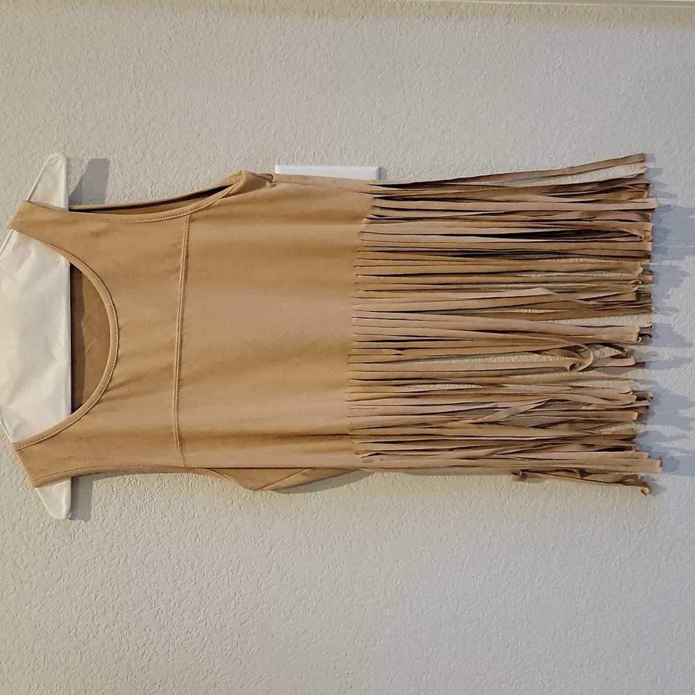 Western fringe faux suede top